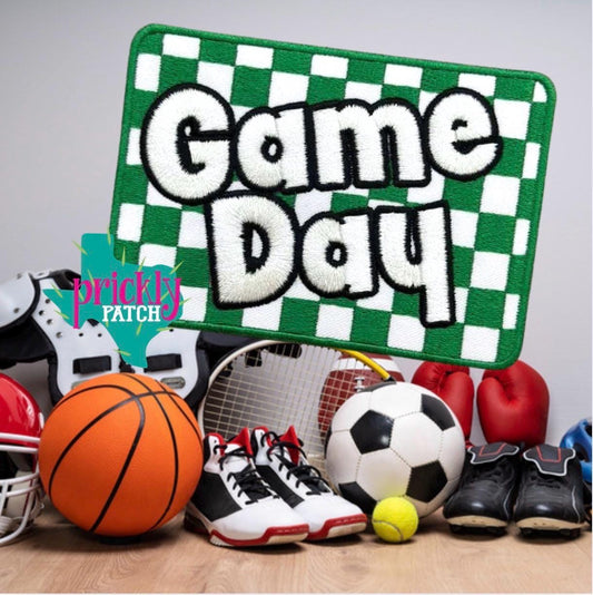 Checkered Game Day Green  Iron-On Embroidered Patch