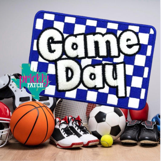 Checkered Game Day Royal Iron-On Embroidered Patch