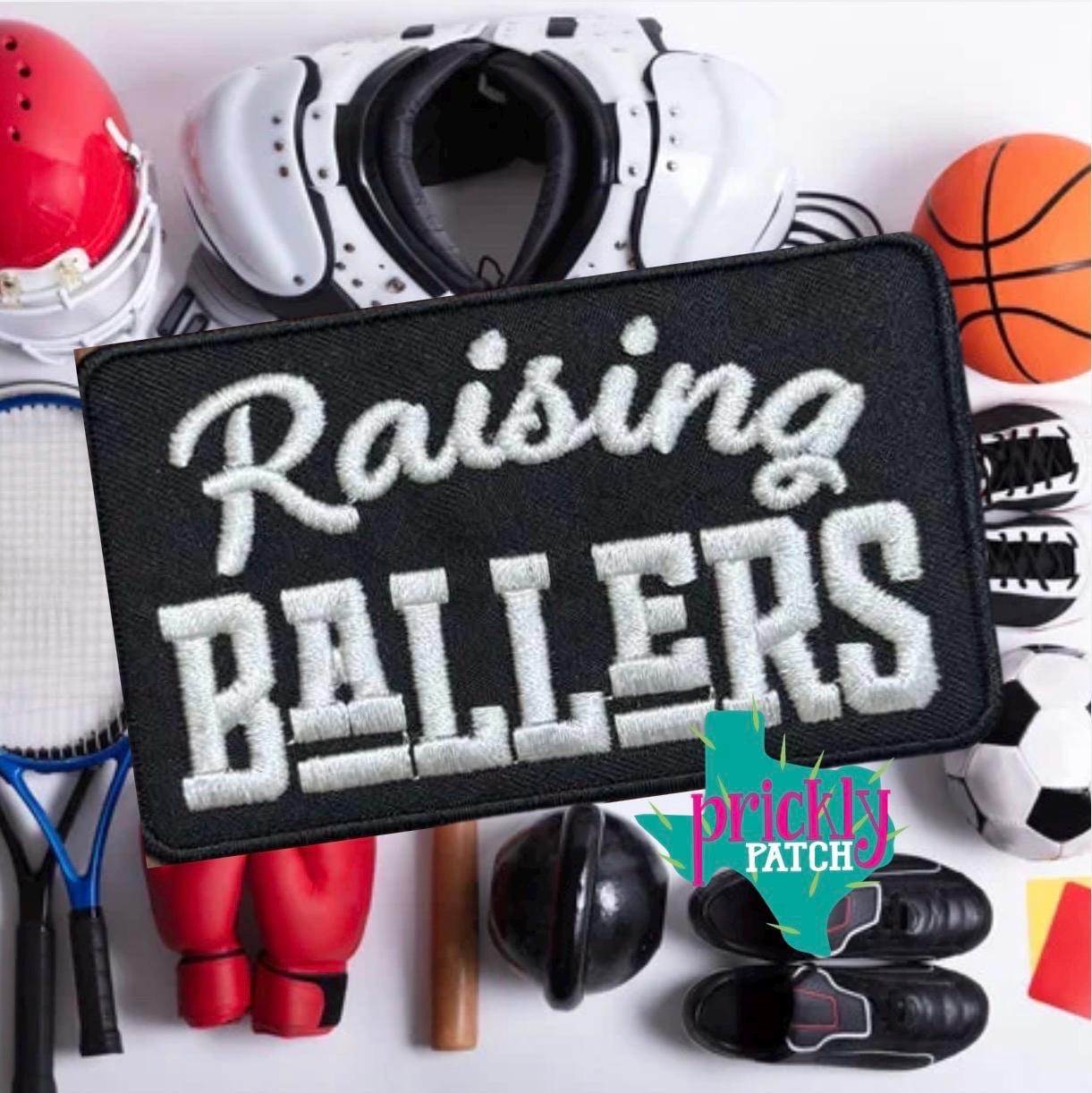 Raising Ballers Black Iron-On Embroidered Patch