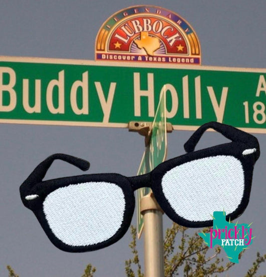 Buddy Holly Glasses Iron On Embroidered Patch