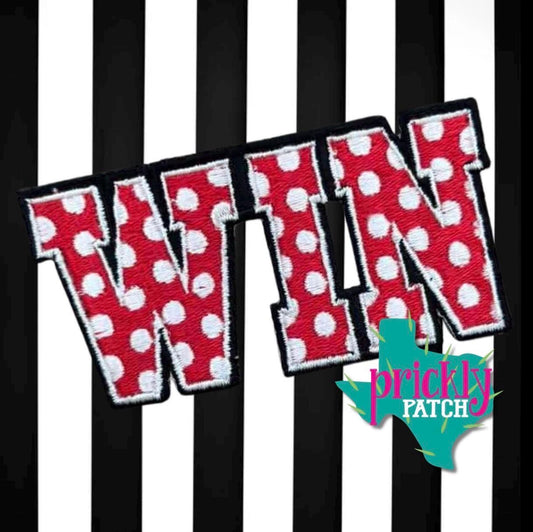 Win Red Iron-On Embroidered Patch