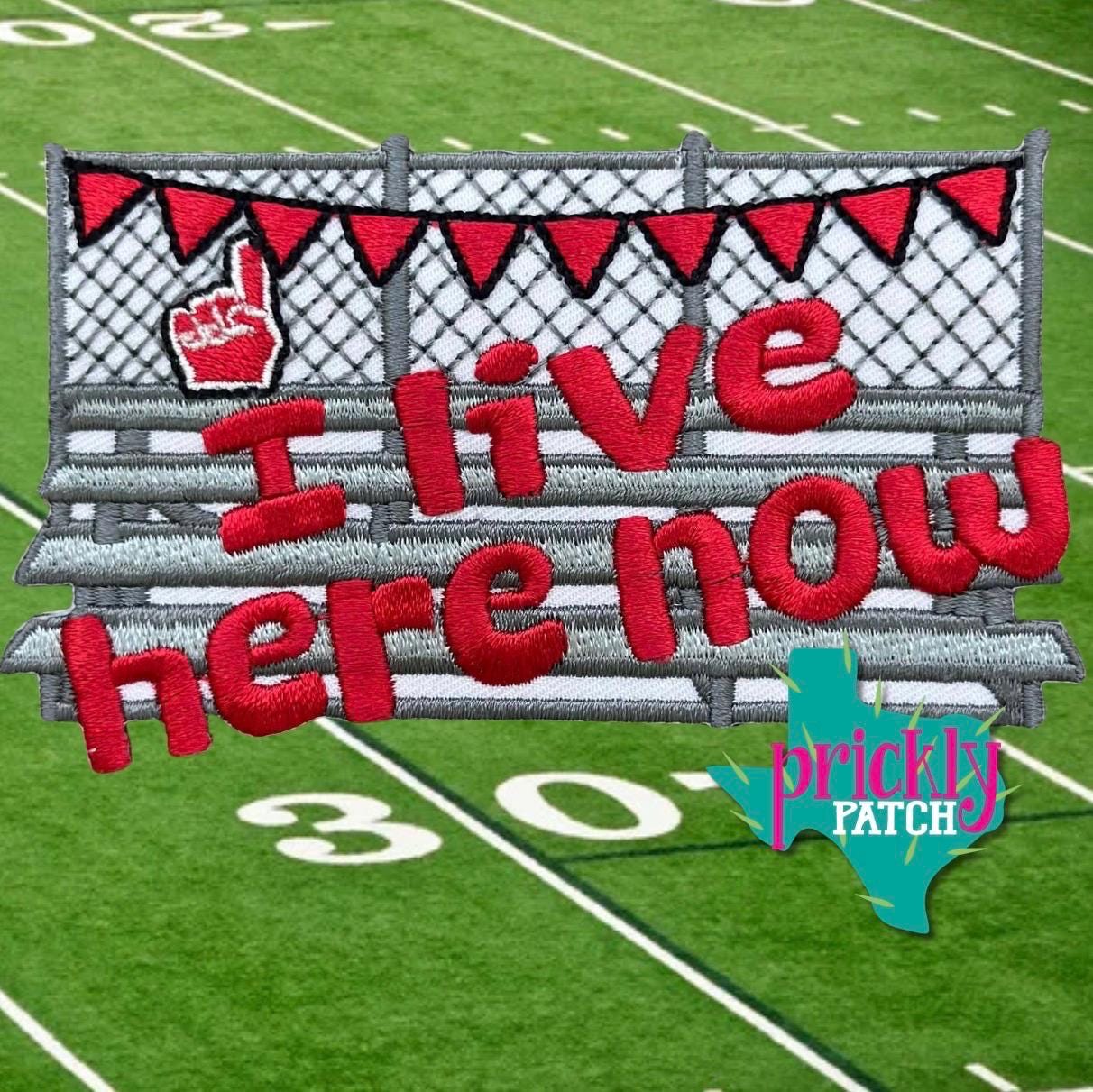 I Live Here Field Red Iron-On Embroidered Patch