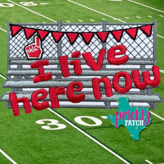 I Live Here Field Red Iron-On Embroidered Patch