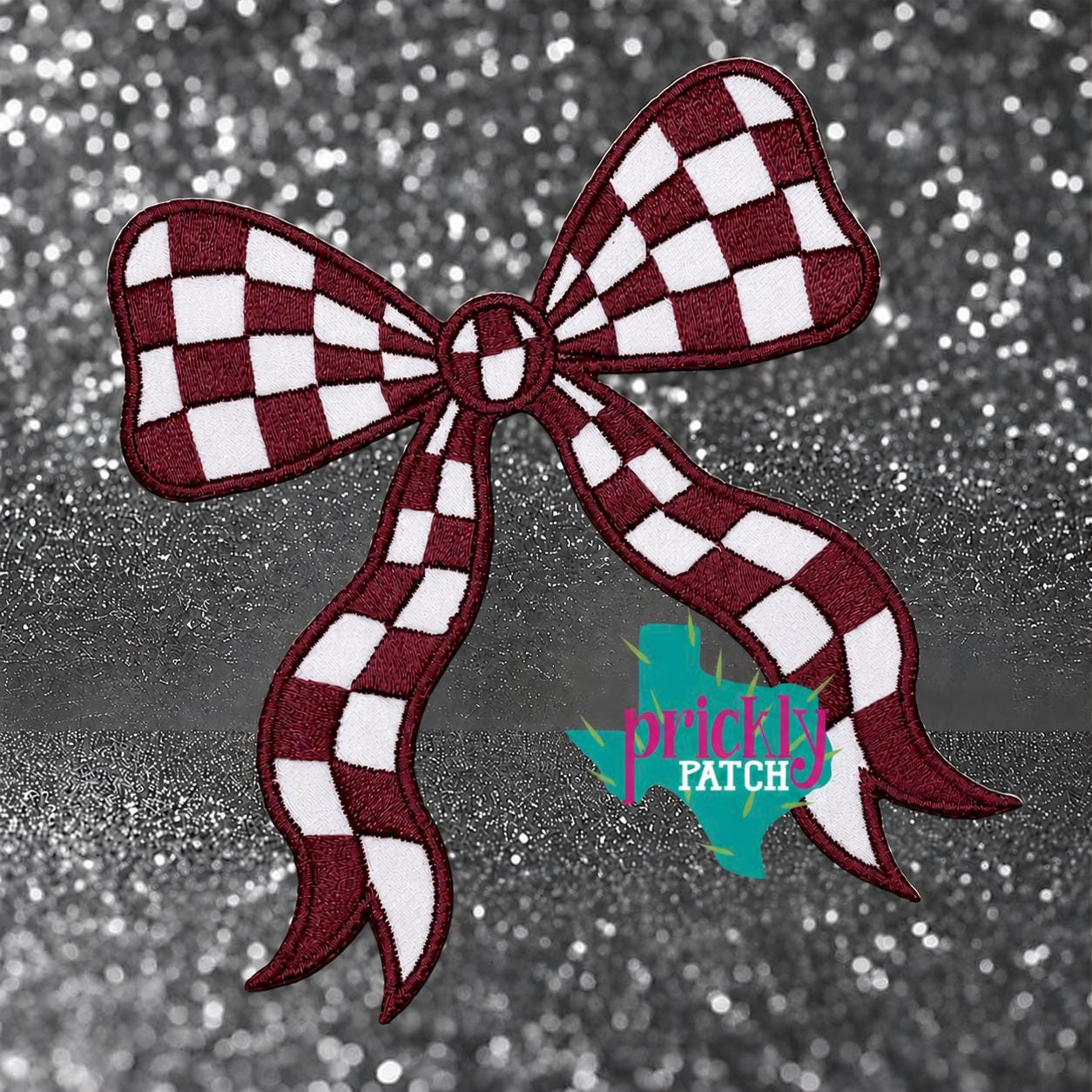Checkered Bow Maroon Patch