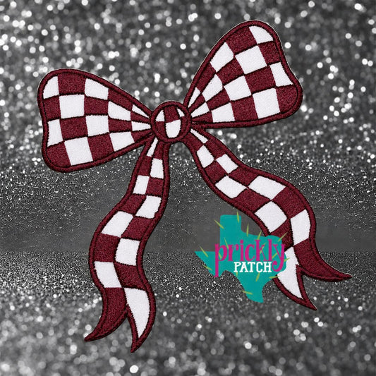 Checkered Bow Maroon Patch