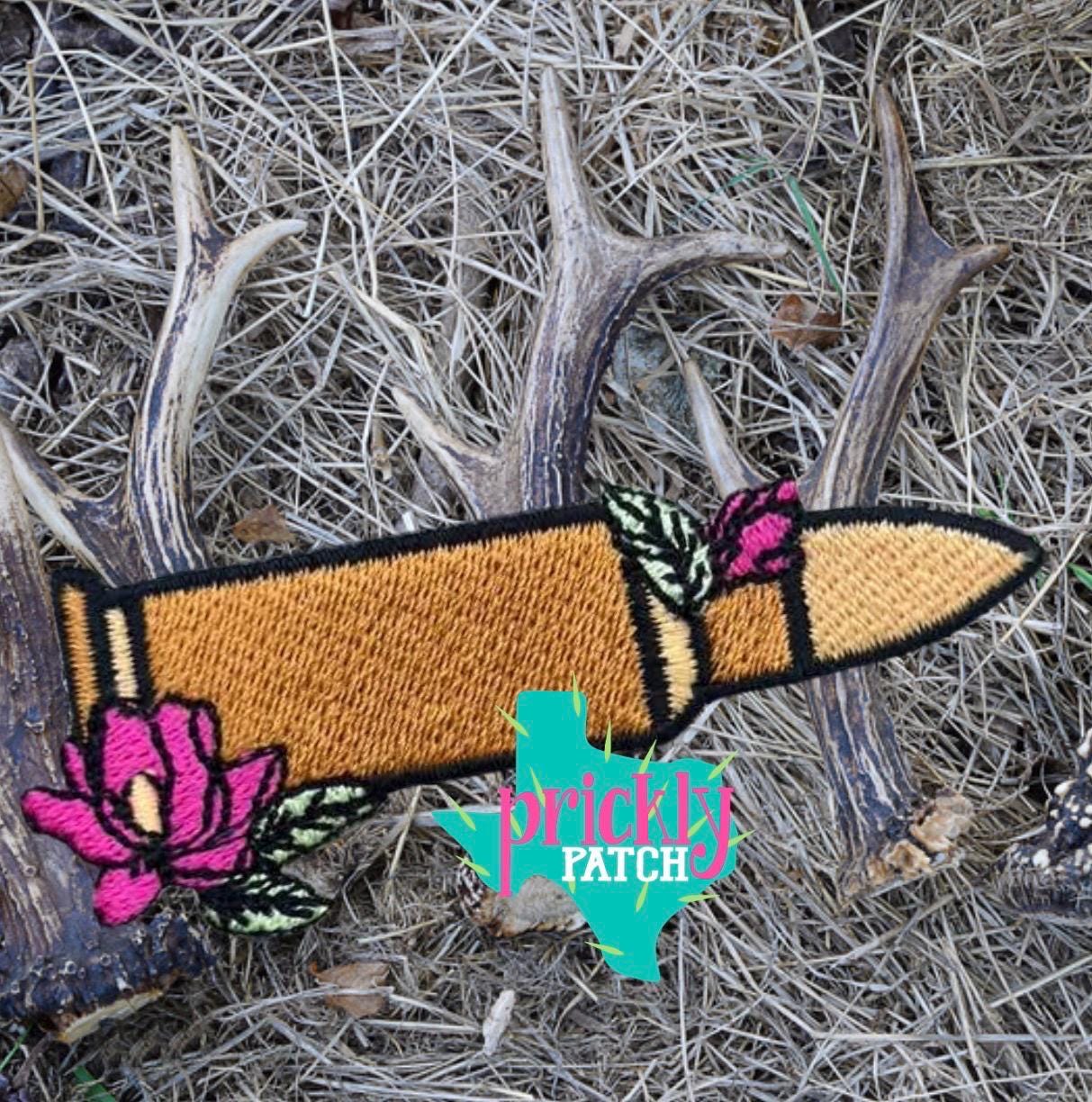 Bullet with Pink Flowers Iron-On Embroidered Patch